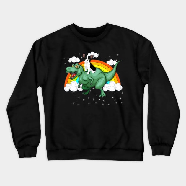 T Rex Dinosaur Riding French Bulldogs Crewneck Sweatshirt by LaurieAndrew